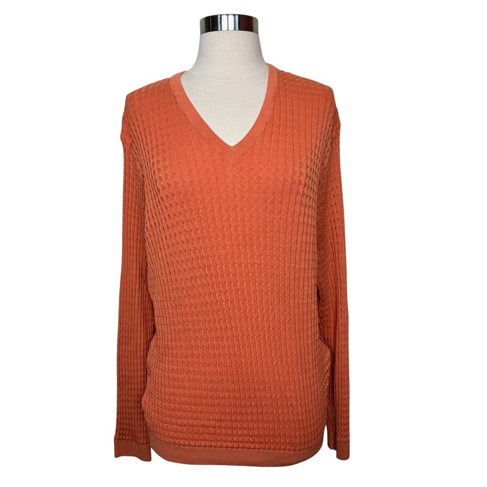 St. Croix Mondo Uomo Orange VNeck Cotton Blend Long Sleeve Luxury Sweater Large